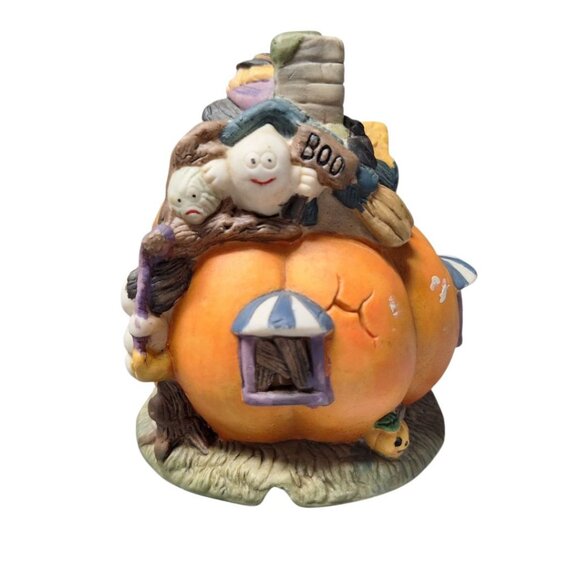 Goblin Manor Halloween Light Up Ceramic Jack-O-Lantern Pumpkin Ghost Witch Works - Picture 6 of 10